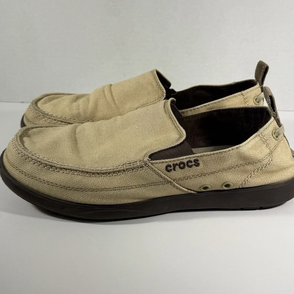 CROCS Mens Walu Tan Brown‎ Canvas Slip On Comfort Loafers 11270 Size 9M